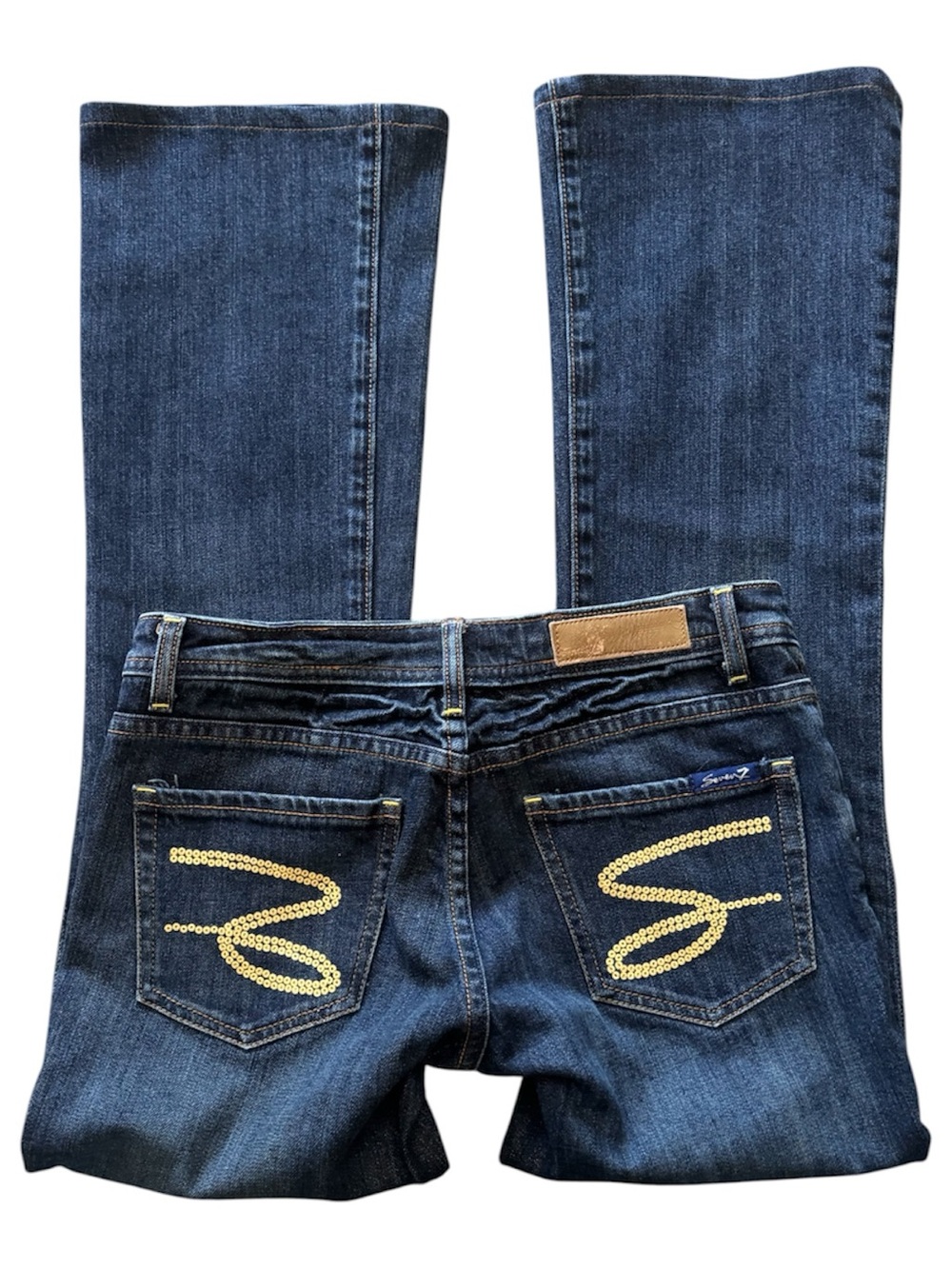 Seven7 Dark Blue Bootcut Jeans with Gold Sequin Back Pockets